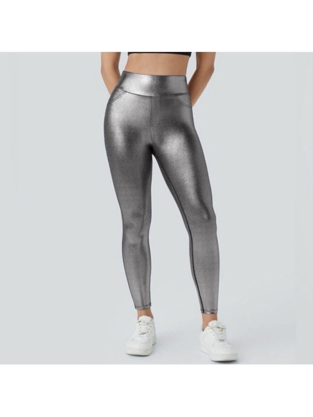 259. NWT HALARA! Women's Metallic Silver Leggings
